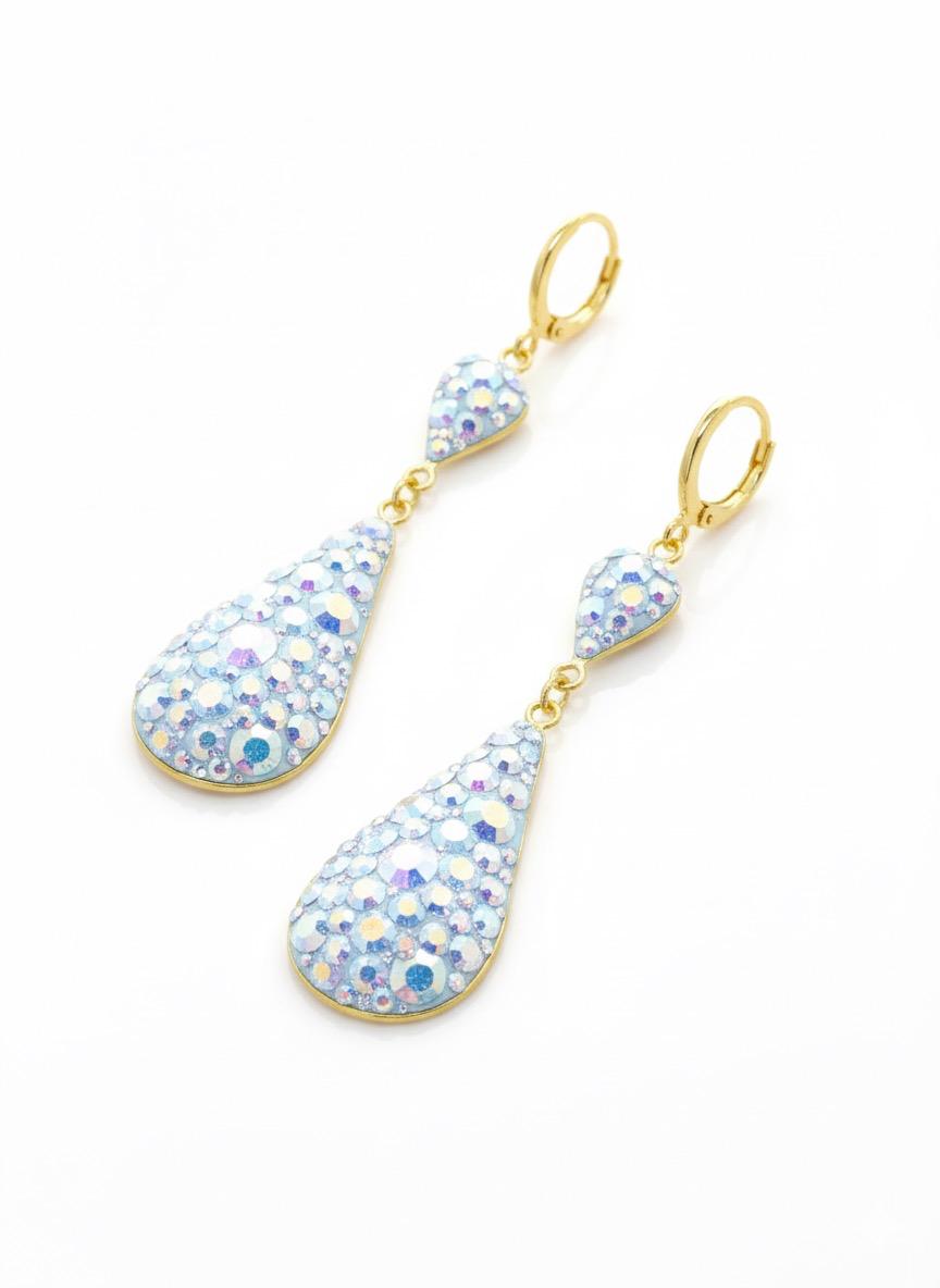 JUEGO DE ARETES EN CHAPA DE ORO Y CRISTALES